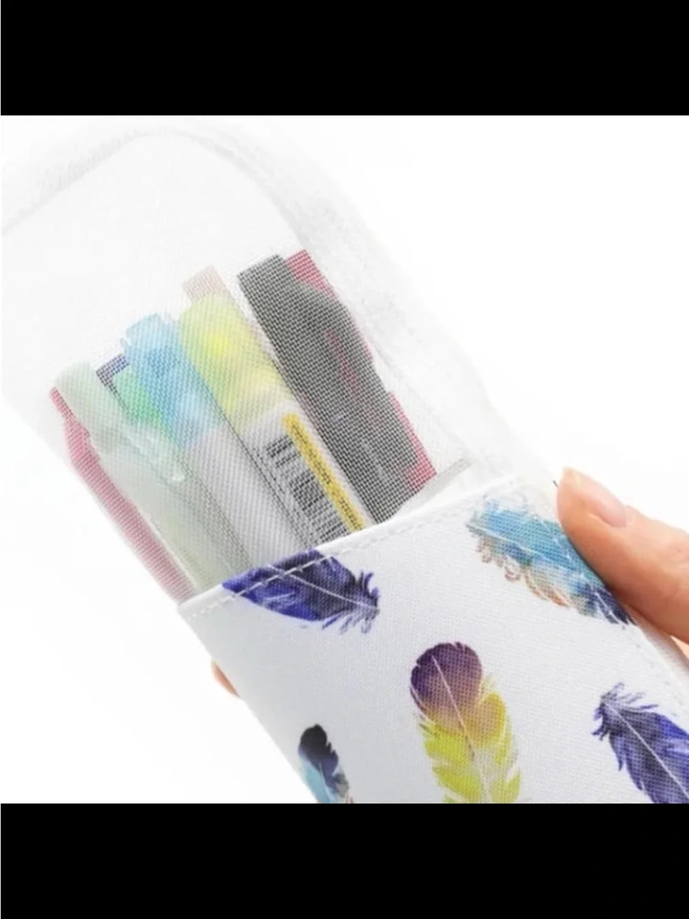 Japanese Kokuyo White Rainbow Feather Critz Standing Makeup Brush Pen Case